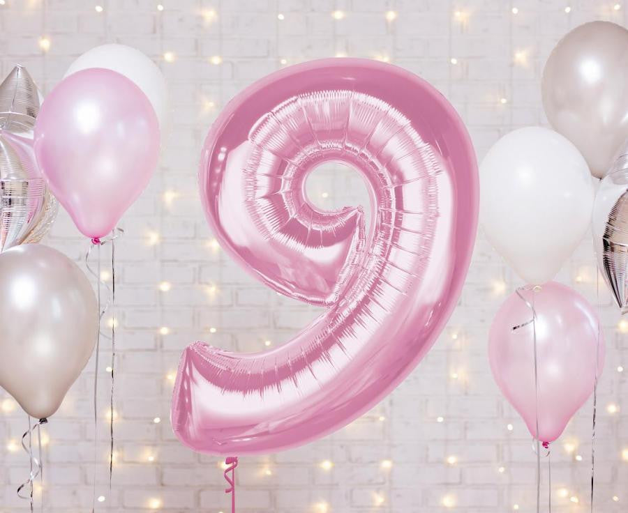 Folijas balons "Cipars 9", 92 cm, gaiši rozā