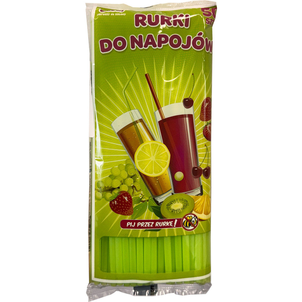 Zaļas krāsas plastmasas salmiņi 50 gab.
