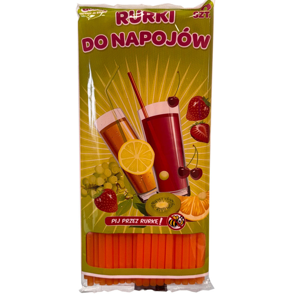 Oranžas plastmasas salmiņi 50 gab.