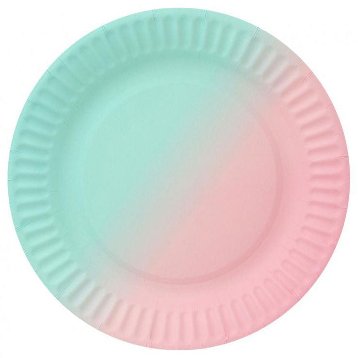 Krāsainie ombre papīra šķīvji 6 gab. 18 cm