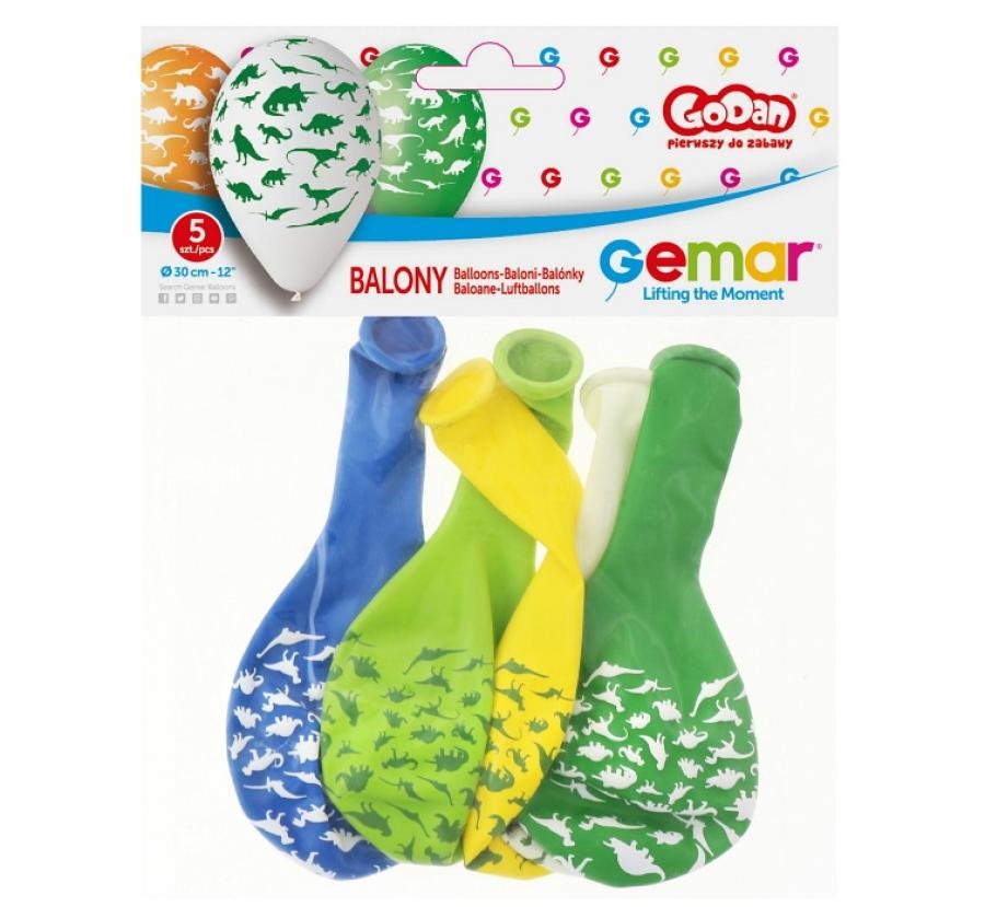 Dinozaurs Dinozaurs, balons, 5 gab. komplekts 12 collas (30 cm)
