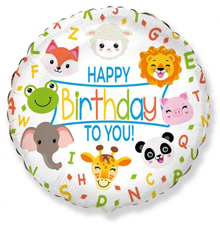 Daudz laimes dzimšanas dienā! Folijas balons "Dzīvnieki" 46 cm (WP)