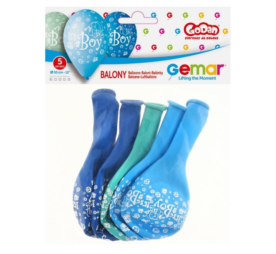 Krāsotājs "It's a Boy" zili baloni, 5 gab., 12 collas (30 cm)