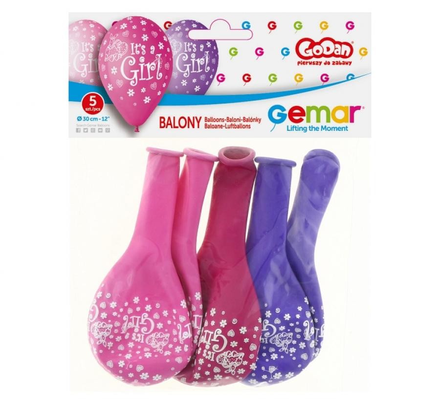 Krāsojošais balons "It's a Girl", 5 gab. komplekts, 30 cm