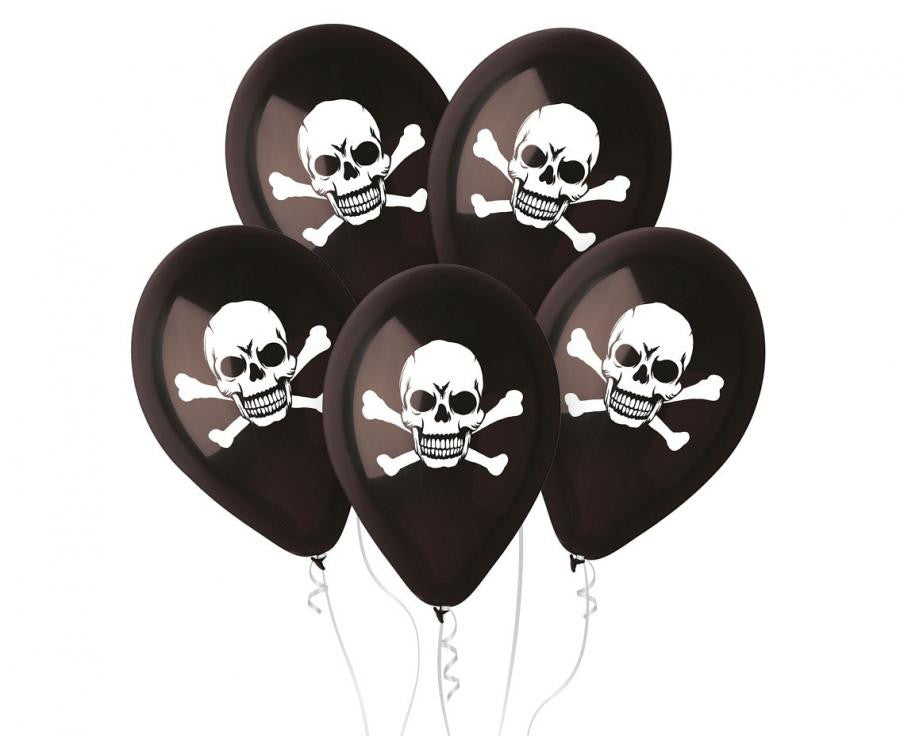 Galvaskausa formas melni gaisa baloni, 5 baloni, 12 collas (30 cm)
