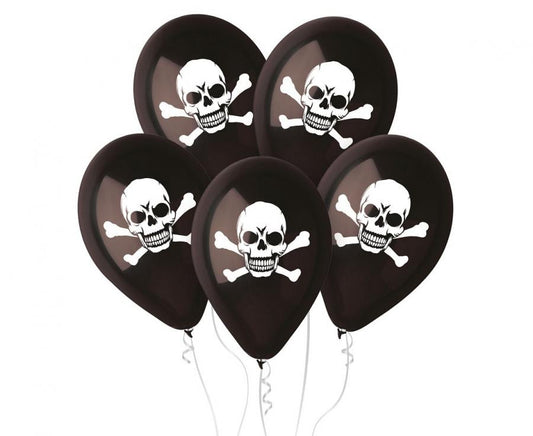 Galvaskausa formas melni gaisa baloni, 5 baloni, 12 collas (30 cm)