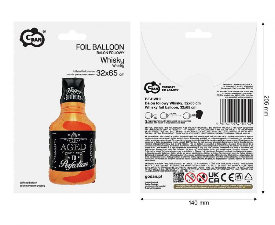 Daudz laimes dzimšanas dienā, pilnības laikmets, viskija folijas balons, 65 cm