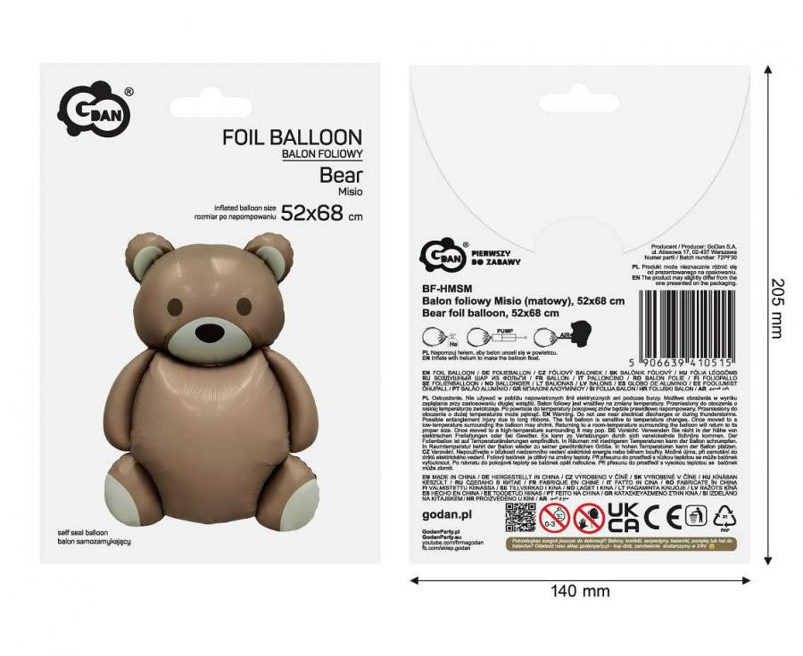 Folijas balons "Lācītis" brūnā krāsā, 68 cm