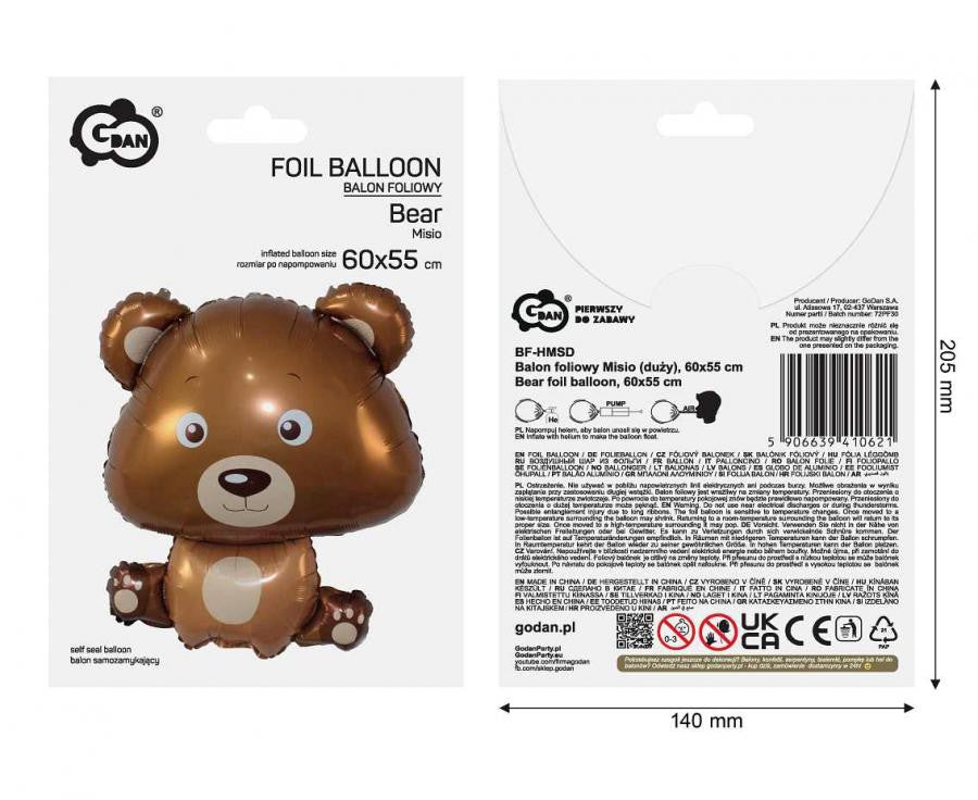 Folijas balons "Lācītis" brūnā krāsā, 60 cm