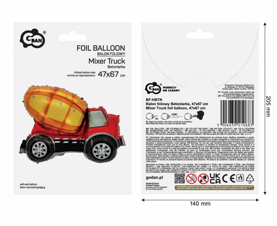 Folijas balons "Transportlīdzekļa betona maisītājs" 67 cm