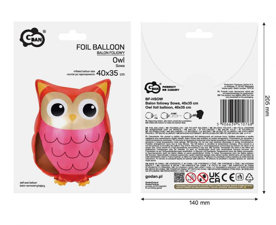 Folijas balons "Dzīvnieki Pūce" 40 cm