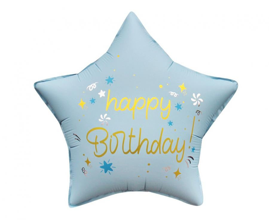 Daudz laimes dzimšanas dienā, matēti zils, folijas balons "Dzimšanas diena", 44 cm