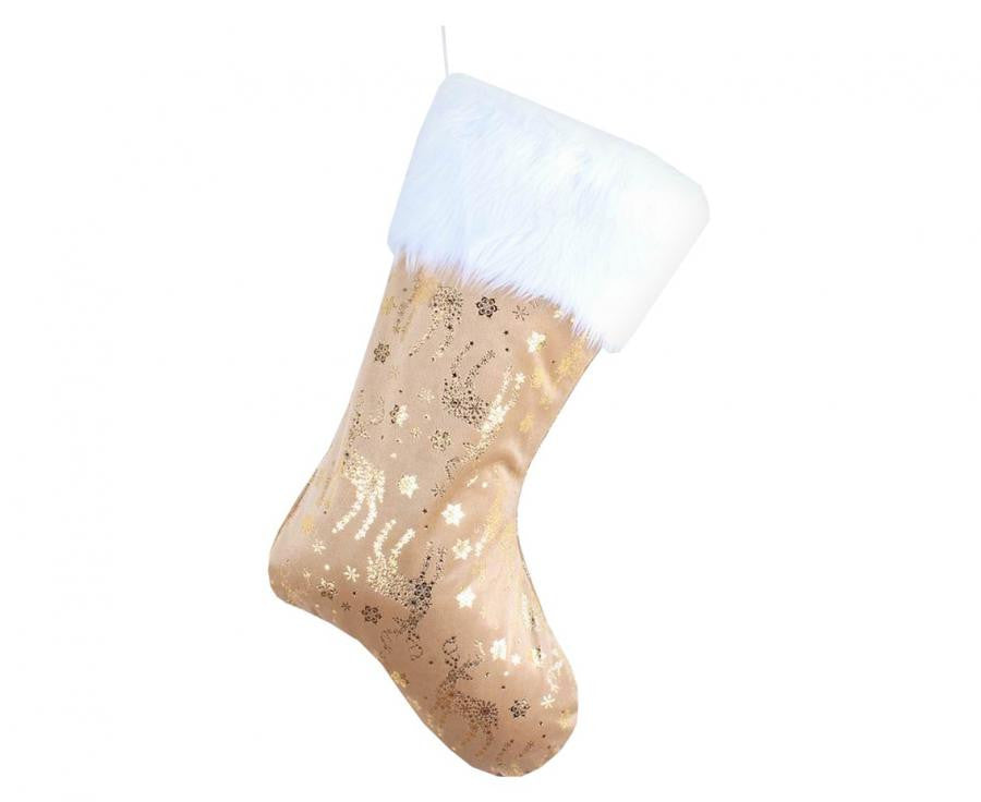 Ziemassvētku zelta ziemeļbrieža kamīna zeķe, zābaks 49 cm