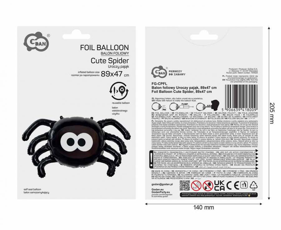 Helovīna melnā zirnekļa folijas balons 89 cm