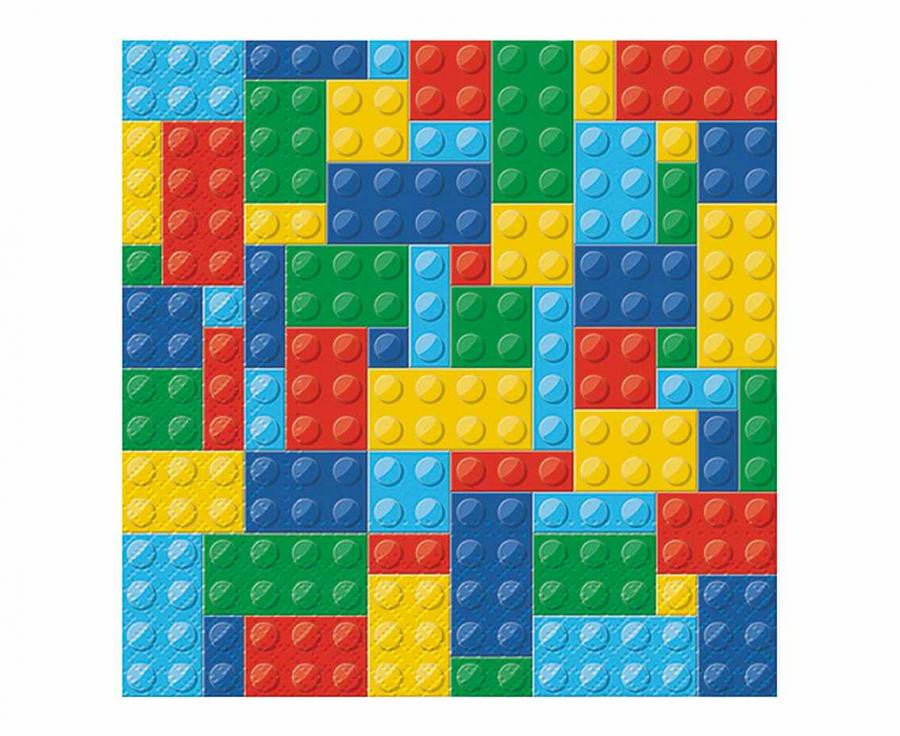 Krāsainas salvetes ar krāsainiem klucīšiem, Lego rakstainas, 20 gab., 33x33 cm