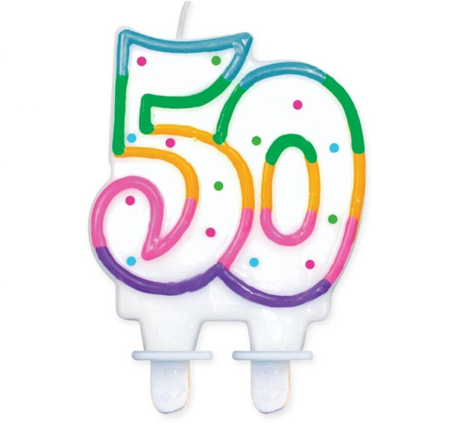 Krāsu varavīksnes punktu svece, skaitļu svece 50