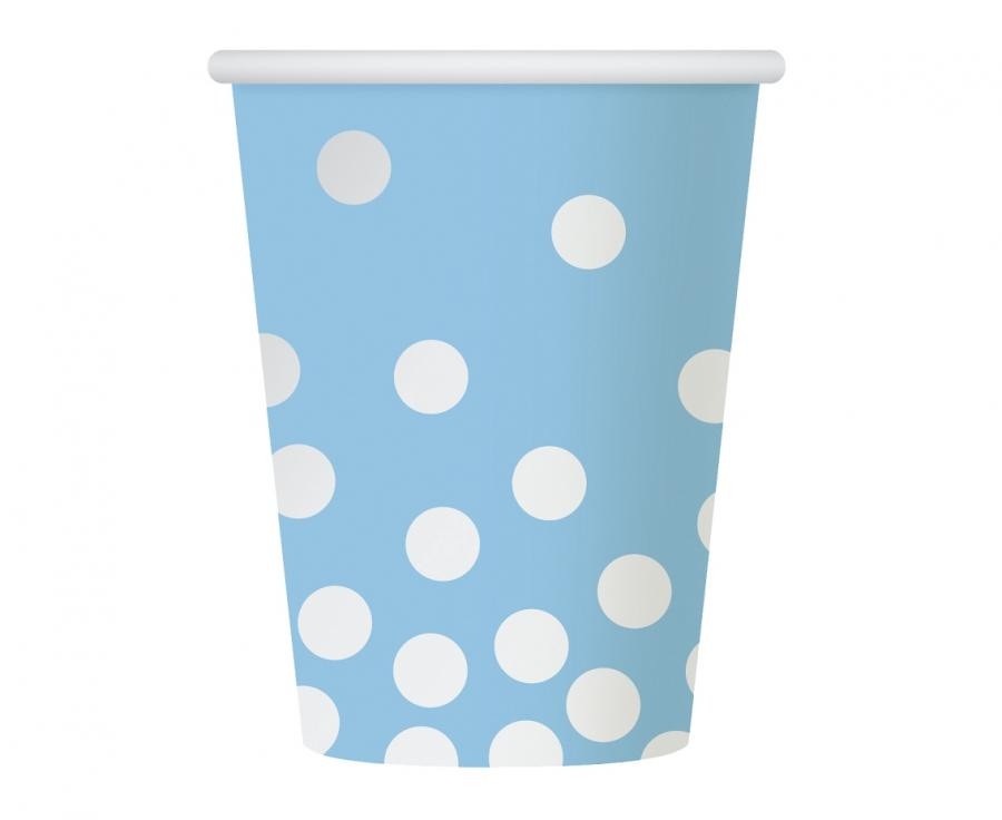 Krāsaini sudrabaini zili papīra krūzītes ar punktiņiem, 6 gab., 270 ml
