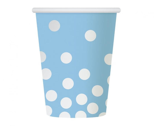Krāsaini sudrabaini zili papīra krūzītes ar punktiņiem, 6 gab., 270 ml