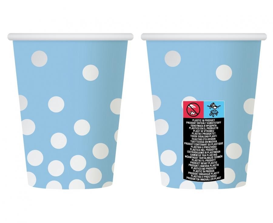 Krāsaini sudrabaini zili papīra krūzītes ar punktiņiem, 6 gab., 270 ml