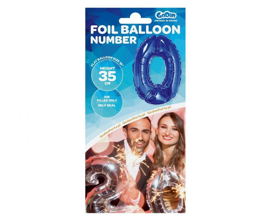 Folijas balons "Cipars Zils 0" mini ciparu formā, 35 cm