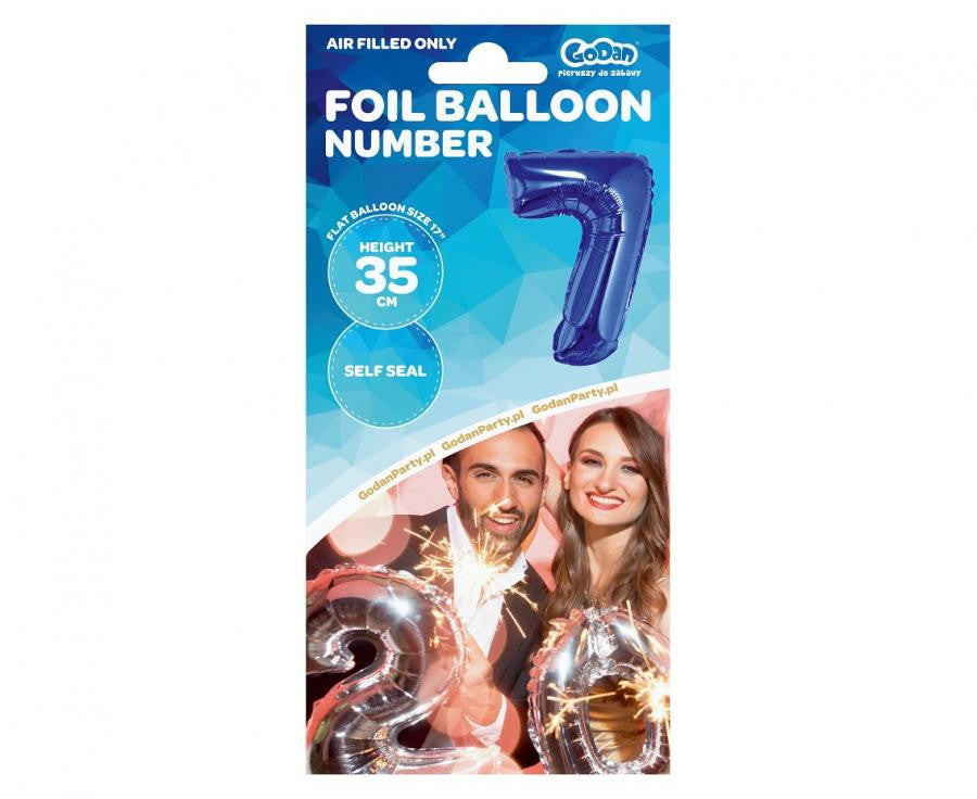 Folijas balons "Cipari zili", zils mini ciparu 7, 35 cm
