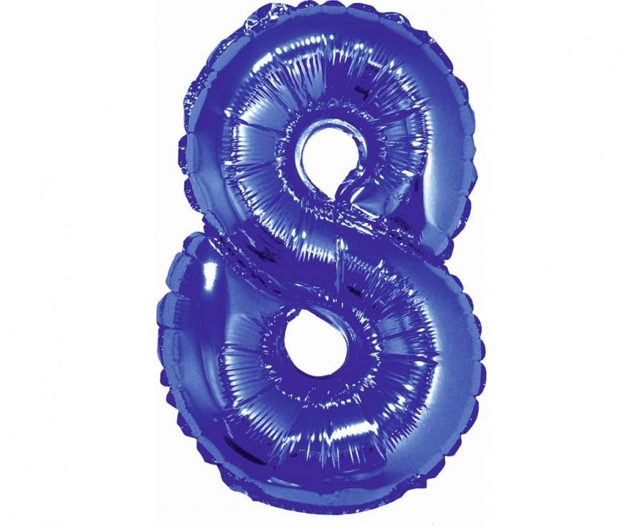Zils skaitlis, zils mini folijas balons ar skaitli 8, 35 cm