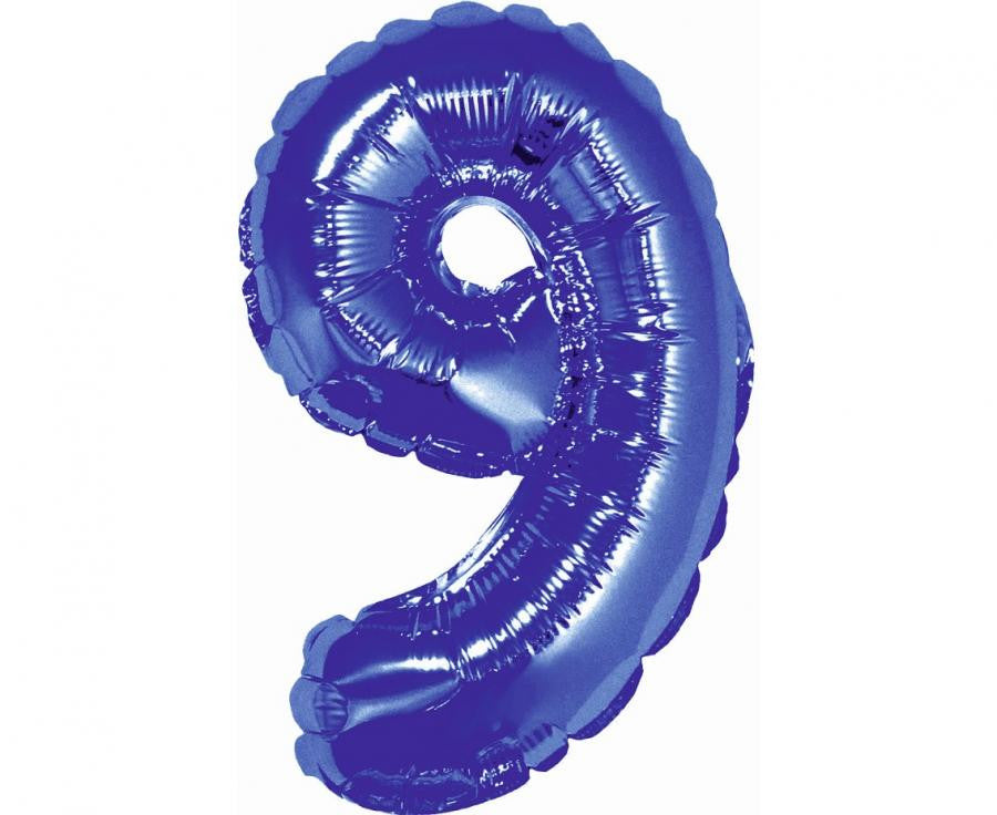 Zils skaitlis, zils mini folijas balons ar skaitli 9, 35 cm