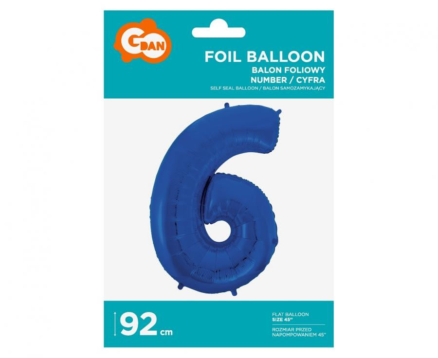 Folijas balons "Cipars B&C" ar zilu skaitli 6, 92 cm