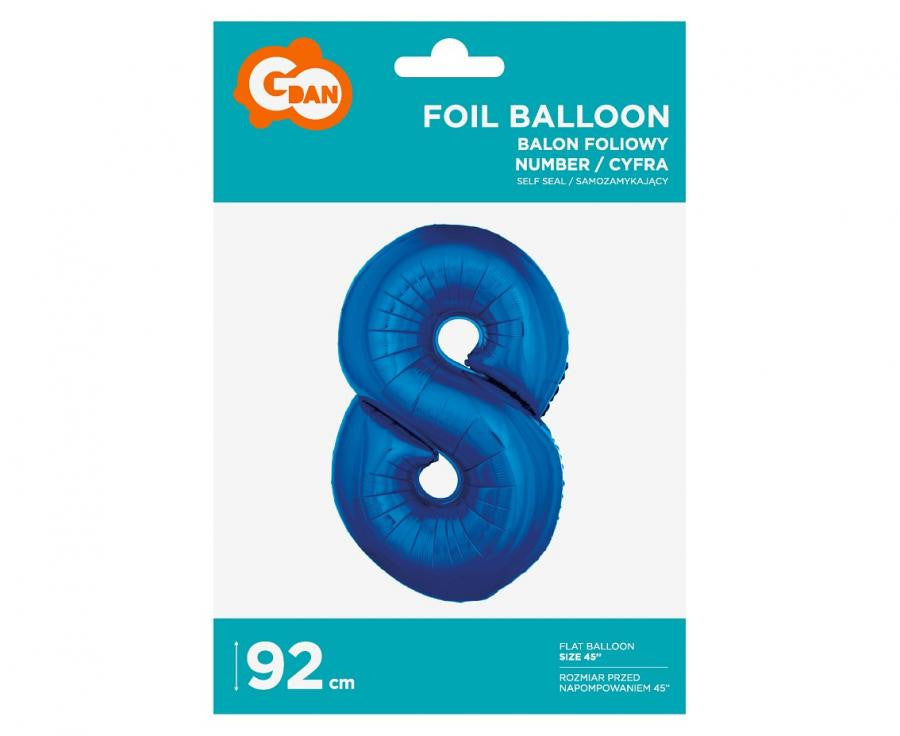Folijas balons "Cipars B&C", 92 cm, zils, zils, skaitlis 8