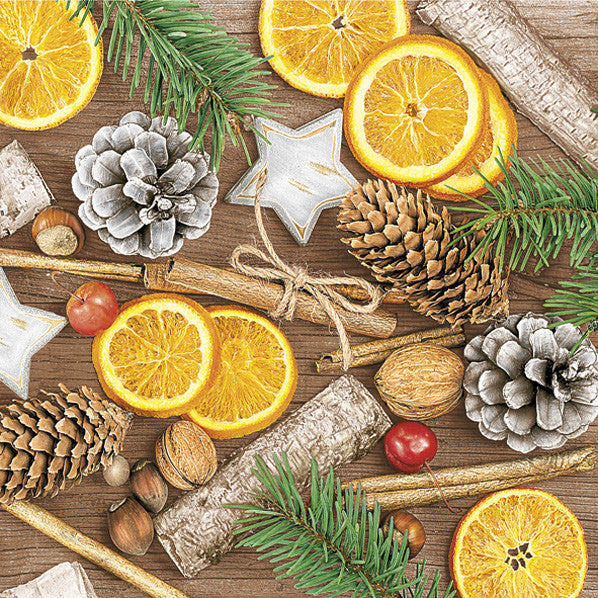 Ziemassvētku ziemas rotājumu salvetes ar kanēļa garšu, 20 gab. iepakojumā, 33x33 cm