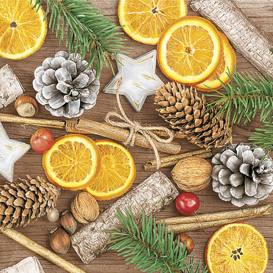 Ziemassvētku ziemas rotājumu salvetes ar kanēļa garšu, 20 gab. iepakojumā, 33x33 cm