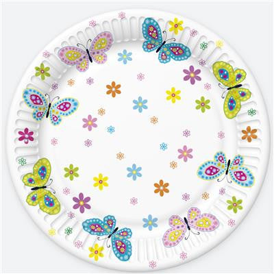 Papīra šķīvju komplekts "Tauriņš ar ziediem" 8 gab., 22,7 cm