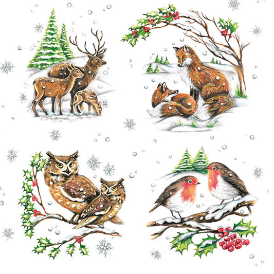 Ziemassvētku salvetes ar ziemas dzīvniekiem, 20 gab. iepakojumā, 33x33 cm