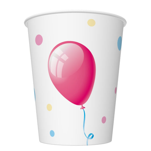 Daudz laimes dzimšanas dienā kūka ar baloniem Papīra krūzītes 8 gab. 250 ml
