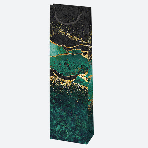 Krāsains papīra vīna maisiņš ar marmora rakstu 10,5x33x8,5 cm