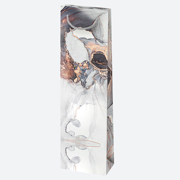 Krāsains papīra vīna maisiņš ar marmora rakstu 10,5x33x8,5 cm
