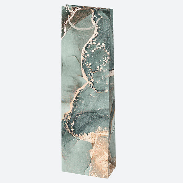 Krāsains papīra vīna maisiņš ar marmora rakstu 10,5x33x8,5 cm