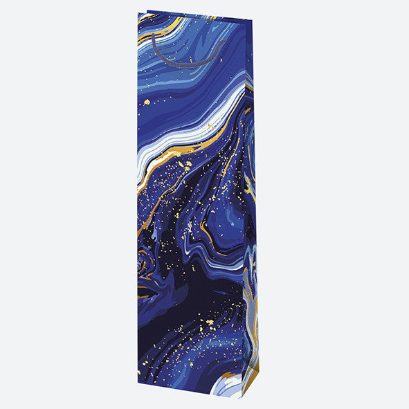 Krāsains papīra vīna maisiņš ar marmora rakstu 10,5x33x8,5 cm