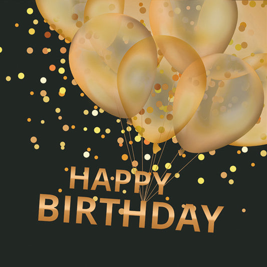 Zelta baloni dzimšanas dienā! Salvetes ar uzrakstu "Happy Birthday", 20 gab. iepakojumā, 33x33 cm