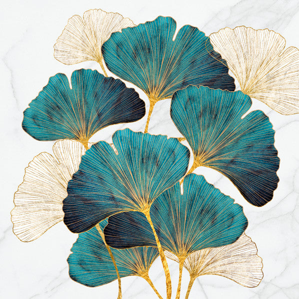 Krāsa zelta un smaragda Ginkgo Biloba salvetes 20 gab. 33x33 cm