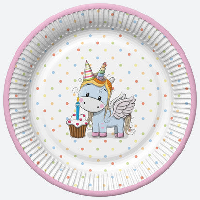 Vienradža saldie papīra šķīvji 8 gab. 18 cm