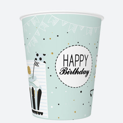 Papīra krūzītes ar piparmētru "Happy Birthday" 8 gab. 250 ml
