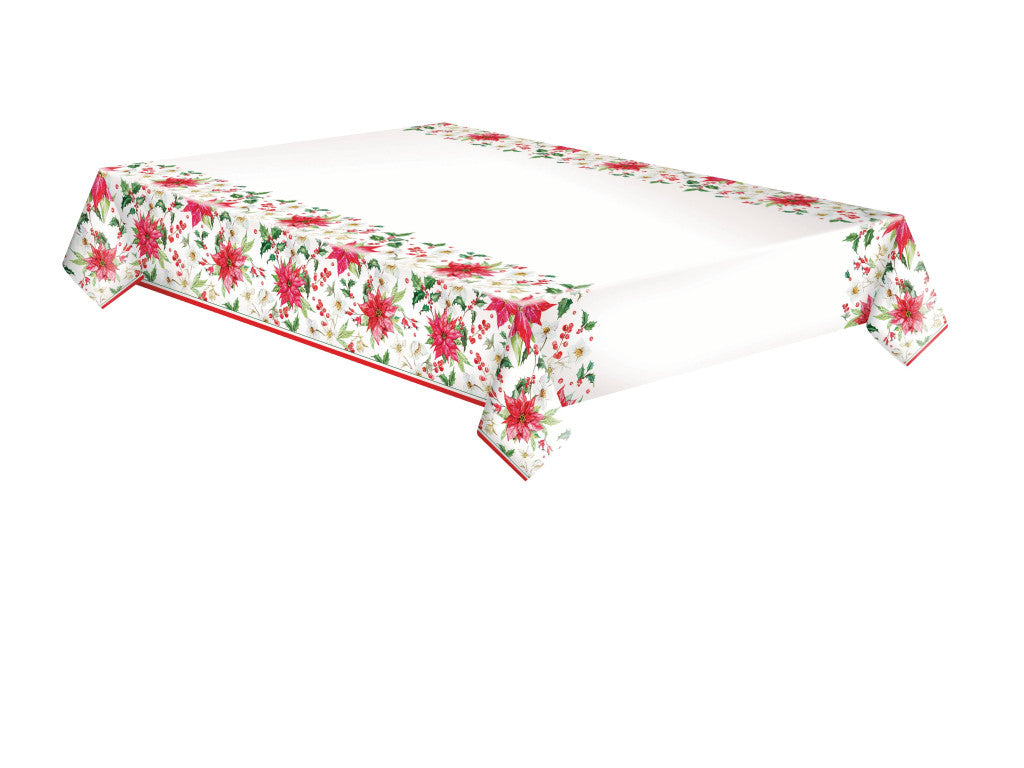 Ziemassvētku papīra galdauts ar poinsettia rakstu, 120x180 cm