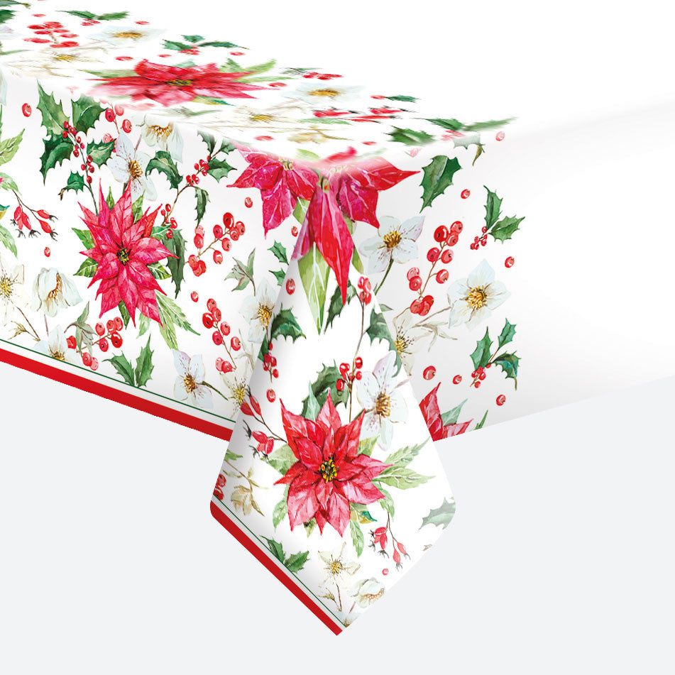 Ziemassvētku papīra galdauts ar poinsettia rakstu, 120x180 cm
