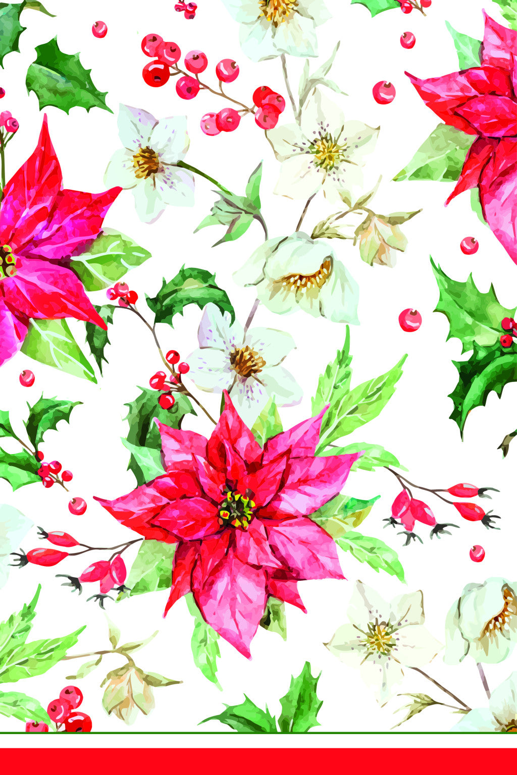 Ziemassvētku papīra galdauts ar poinsettia rakstu, 120x180 cm