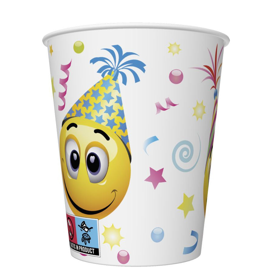 Emociju ikonas un baloni Smaidiņu papīra krūzītes 8 gab. 250 ml