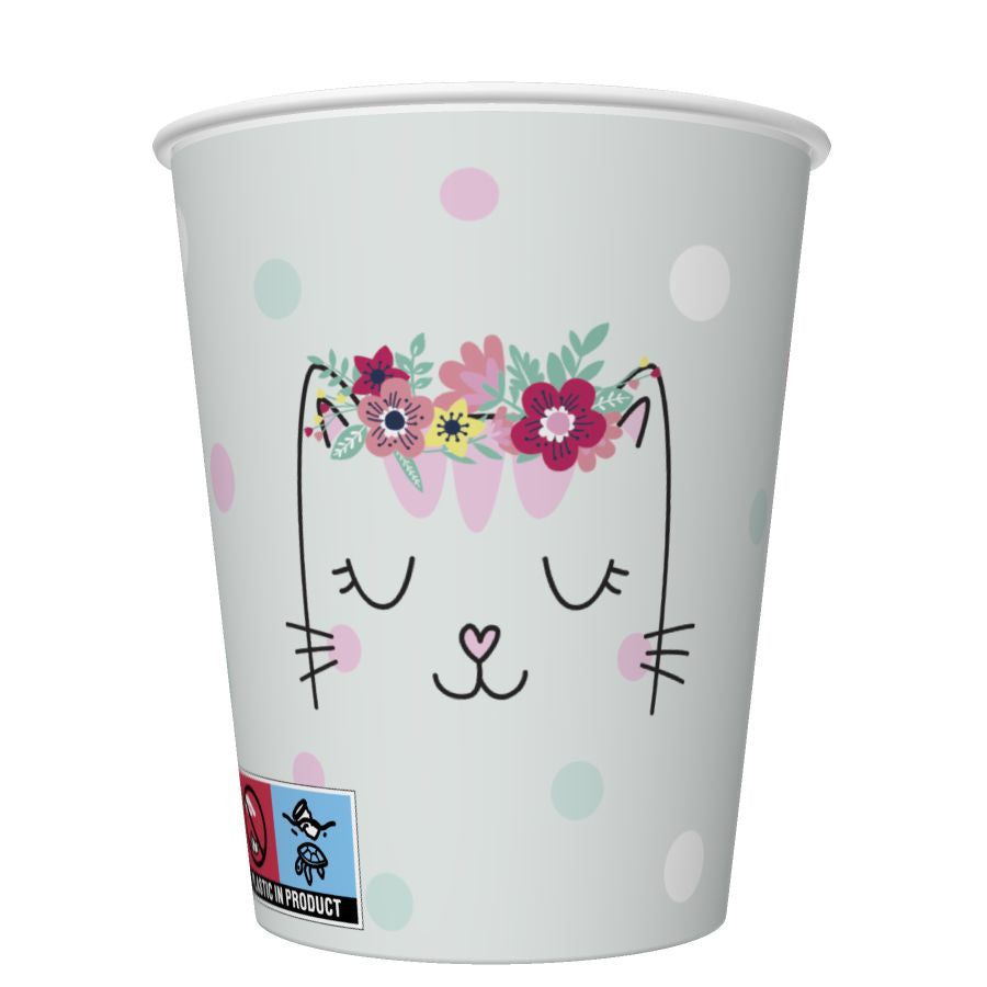 Kaķu ziedu vainagu papīra krūzītes, 8 gab., 250 ml