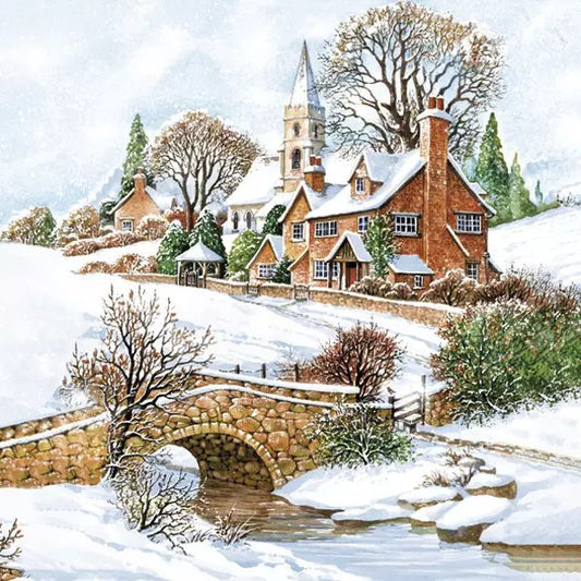 Ziemassvētku salvetes "Sniegots ziemas skats", 20 gab. iepakojumā, 33x33 cm