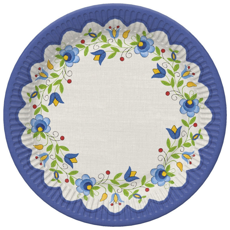Krāsaini tautas izšūšanas papīra šķīvji 8 gab. 18 cm