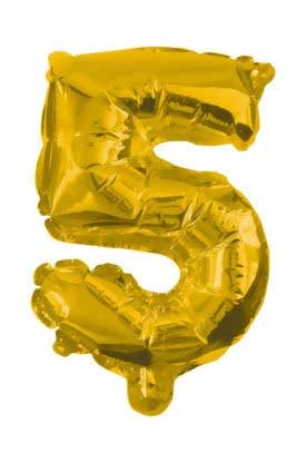 Zelta krāsas folijas balons "Cipars 5", 31 cm